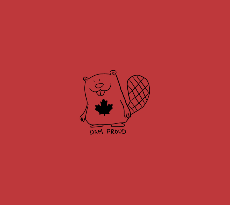 image of a cute beaver with a maple leaf and the text "Dam Proud"