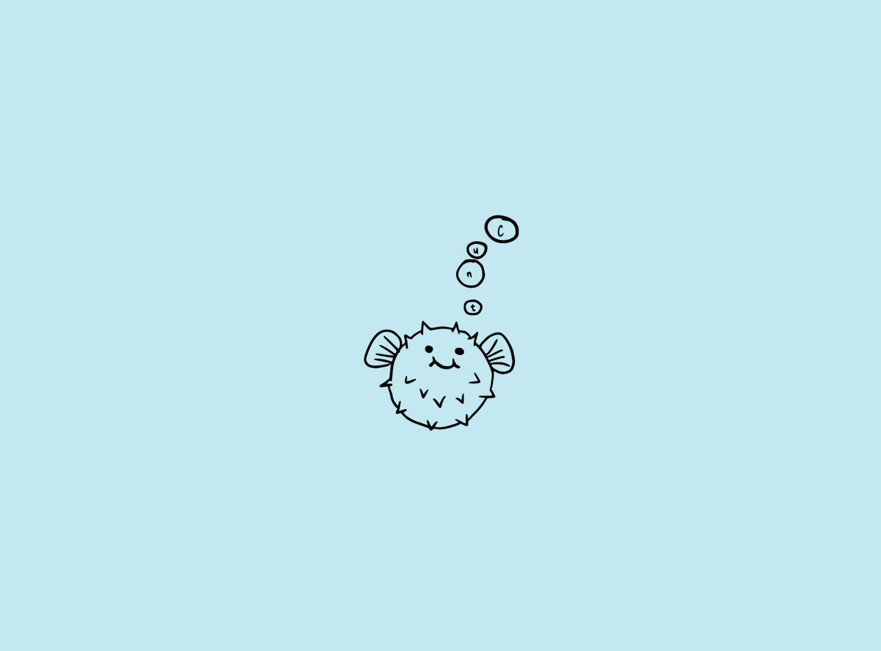 An adorable puffer fish with bubbles that spell out 'cunt'.