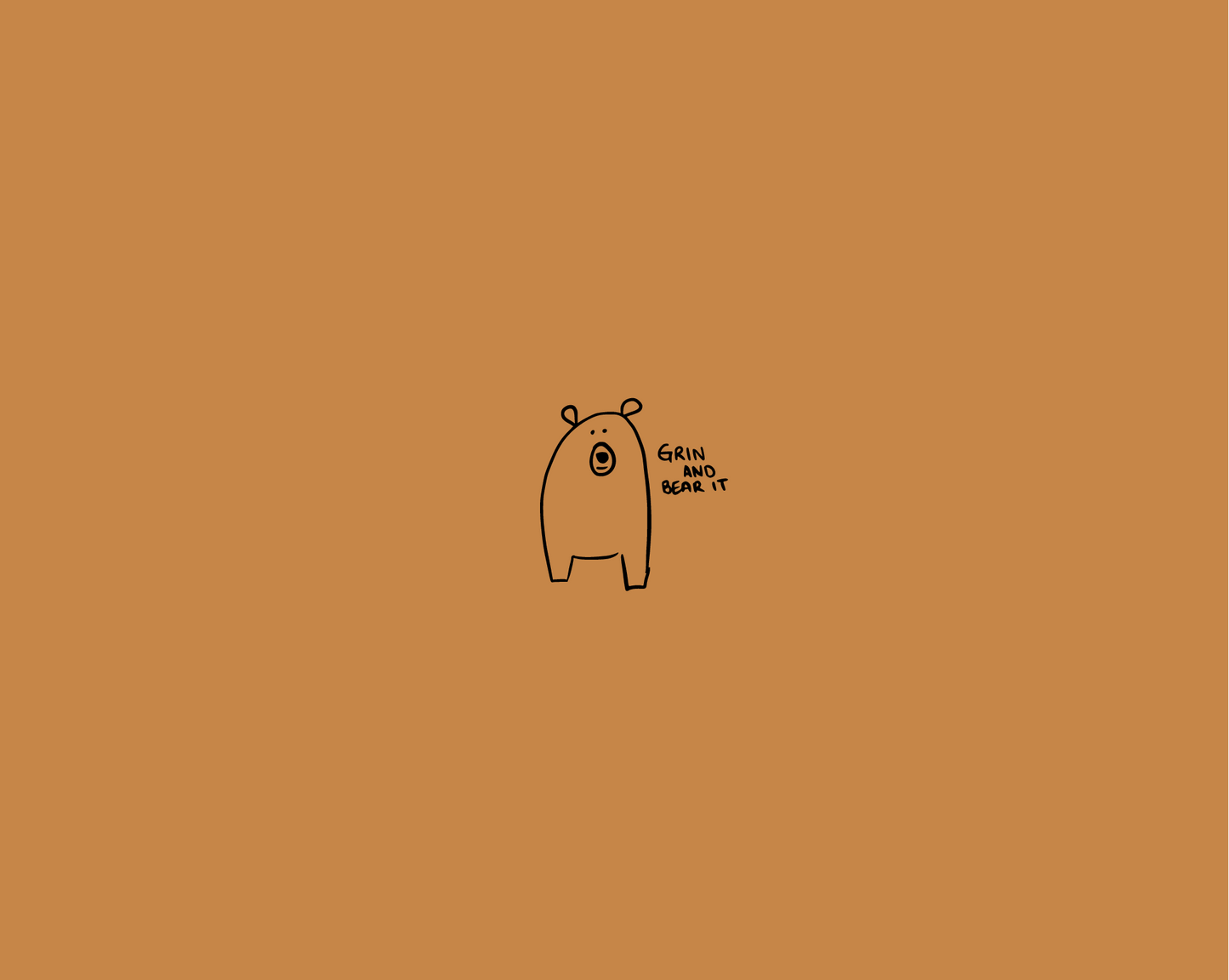 Sweet little bear with words 'grin and bear it' on a soft brown cover.
