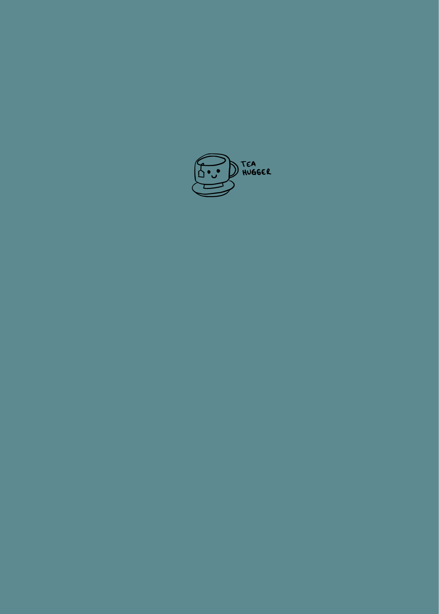 A plain teal-colored notebook with a small graphic of a tea cup on the cover, titled 'Tea Hugger'.