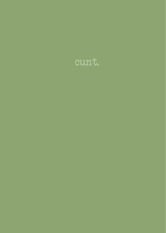 This image displays a cheeky and subtle design of a pocket notebook with the word "cunt." in a minimalist style.