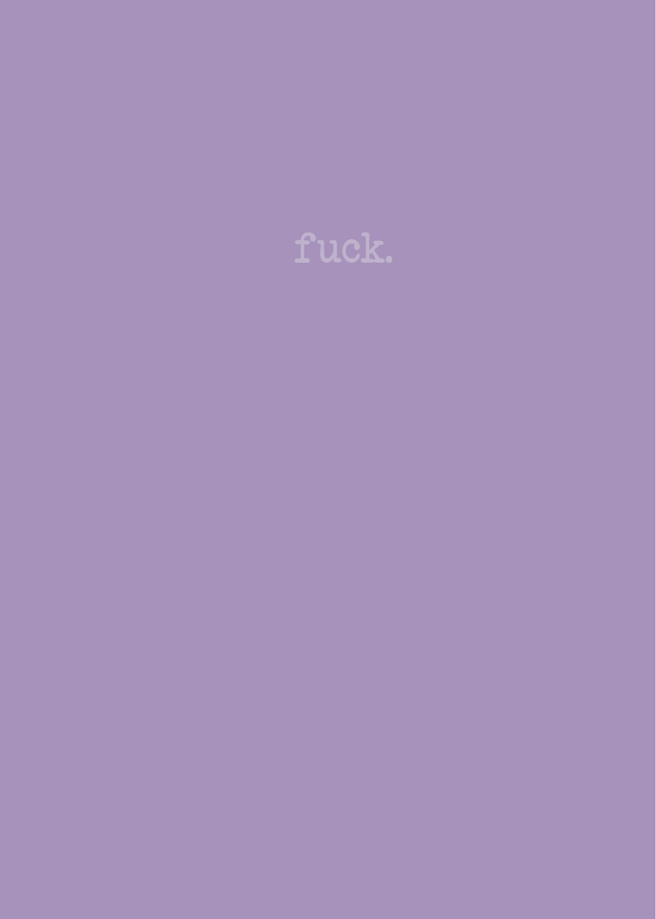 This image displays a compact, pocket-sized notebook with a soft matte cover in a muted purple hue. The cover features the word "fuck.