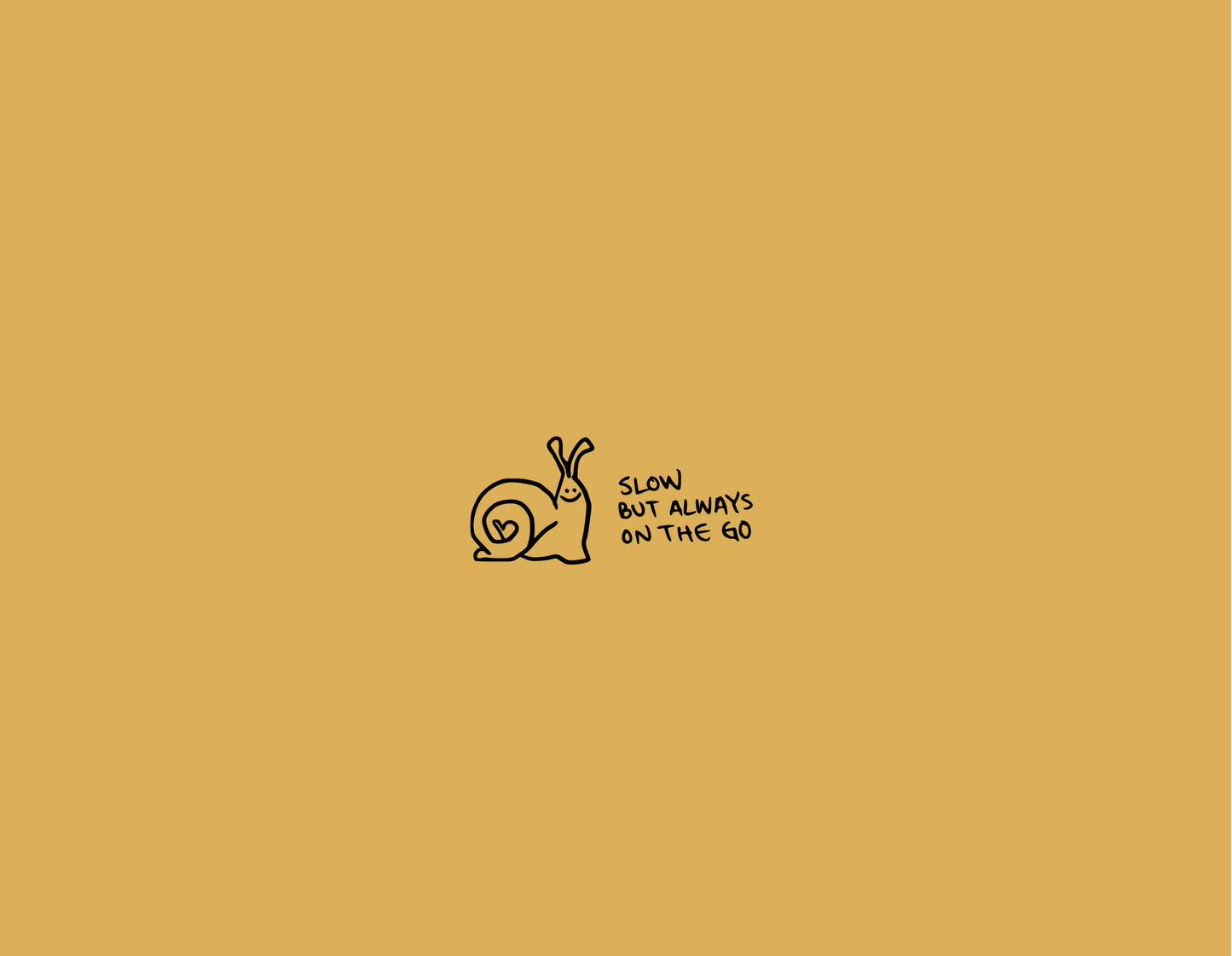 Cute little snail with the words 'slow but always on the go' on a soft yellow colour cover.