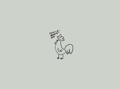 Notebook cover with a hand-drawn illustration of a rooster in a minimalist style saying 'cunt-a-doodle-doo'.