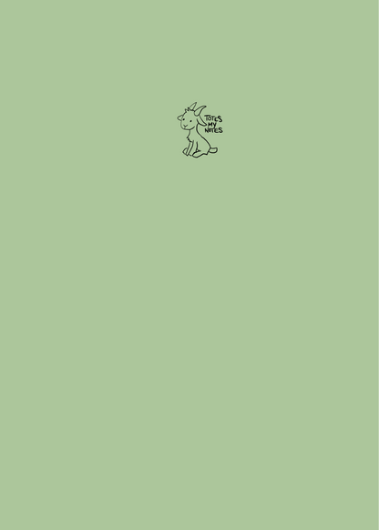 A soft green colour notebook cover with a sweet little goat with the words 'Totes my Notes'.