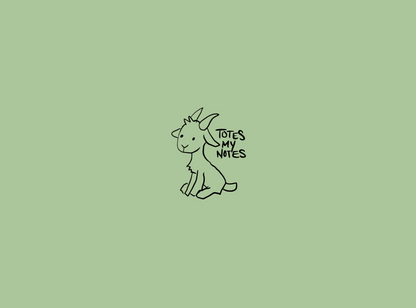 A soft green colour notebook cover with a sweet little goat with the words 'Totes my Notes'.