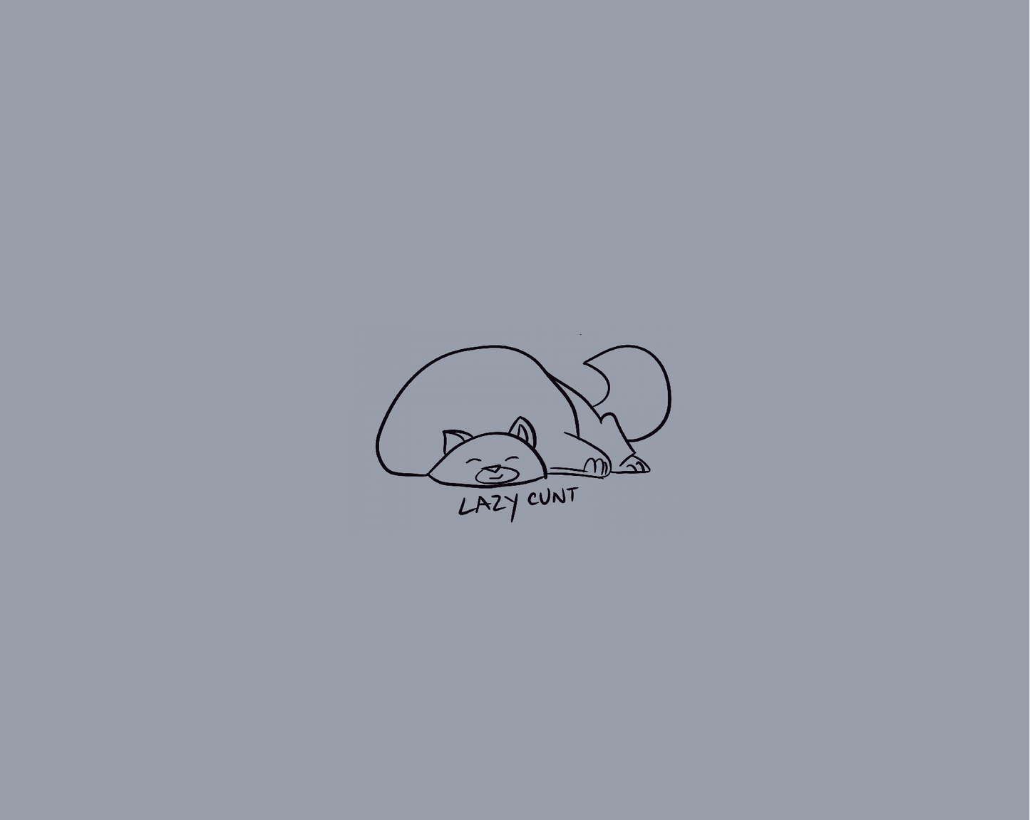 Cute drawing of a cat sleeping with the words 'lazy cunt' on a soft matte cover.