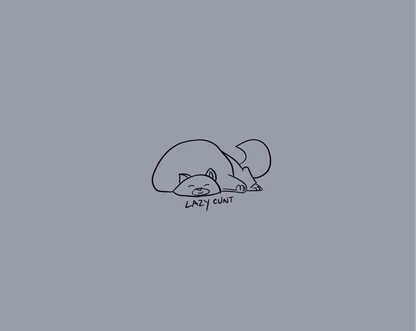 Cute drawing of a cat sleeping with the words 'lazy cunt' on a soft matte cover.