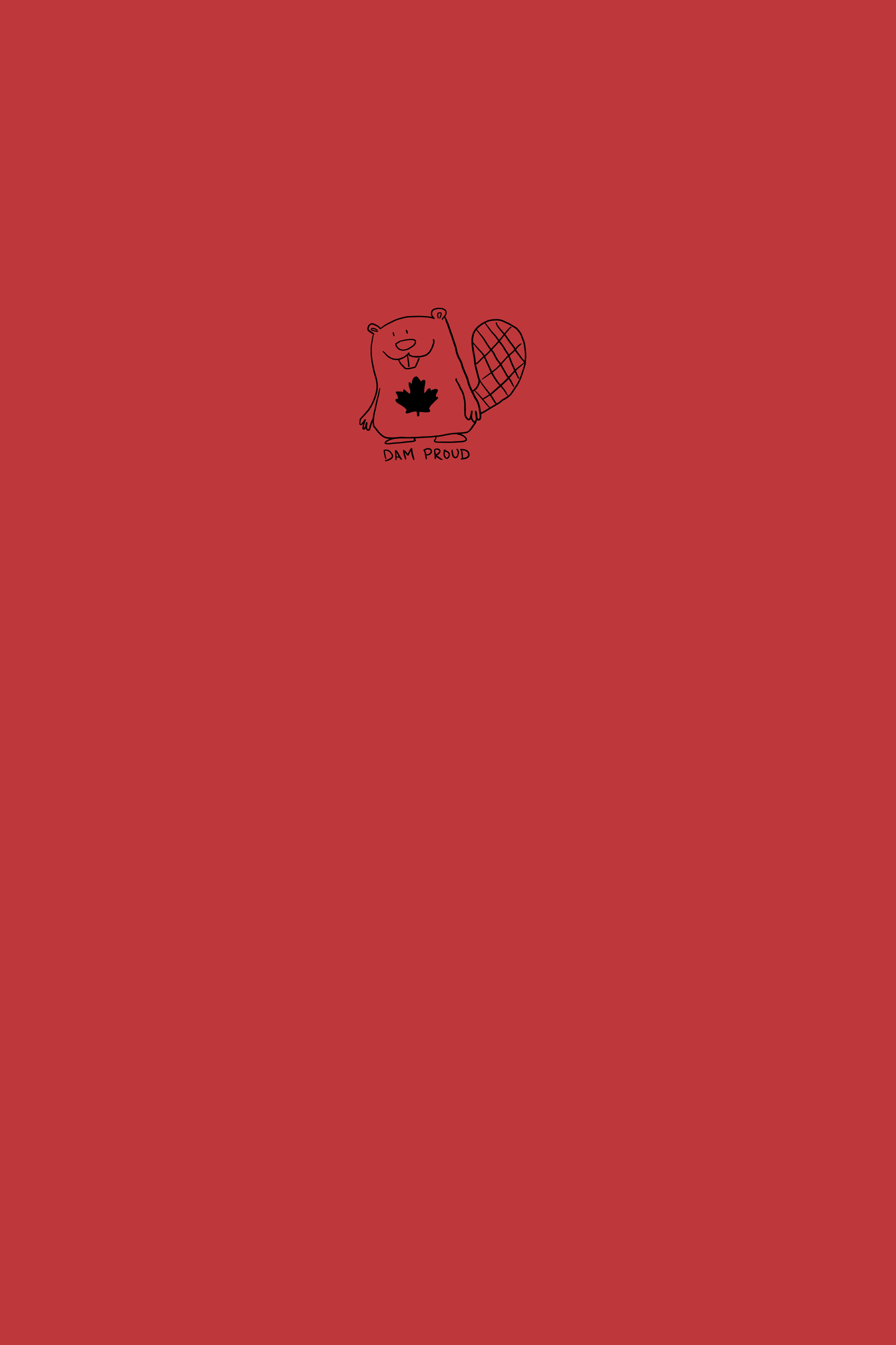 This image displays the cover of a charming notebook titled "Dam Proud." The notebook features a soft matte cover in a bold red color, with a unique design of a cute beaver with a maple leaf.