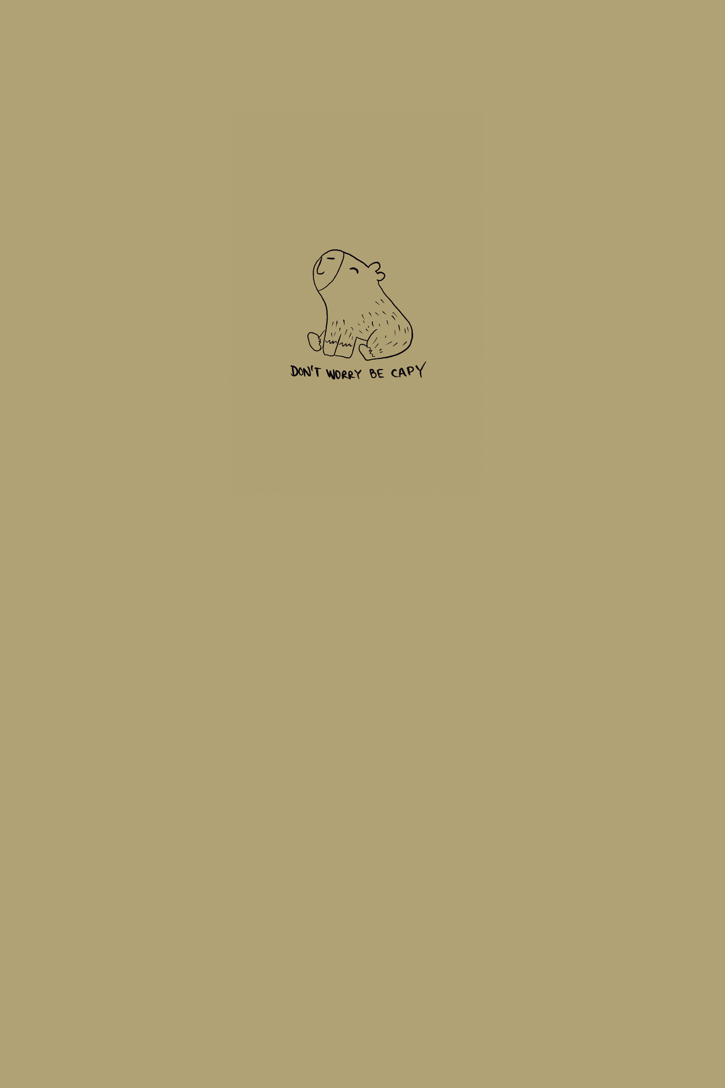 Minimalist design with a capybara illustration 'Don't worry be capy' text on a beige background