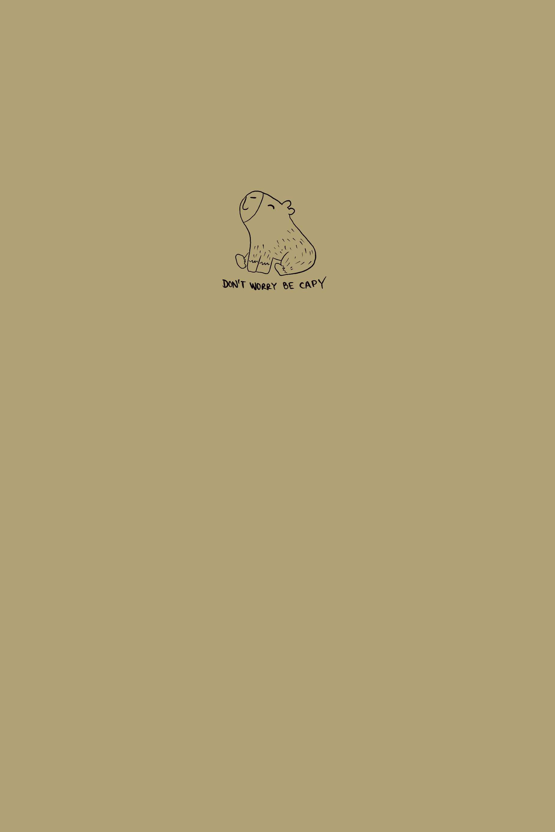 Minimalist design with a capybara illustration 'Don't worry be capy' text on a beige background