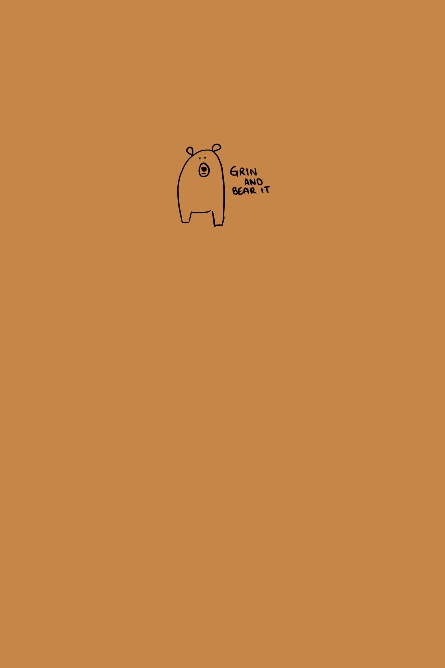 Sweet little bear with words 'grin and bear it' on a soft brown cover.