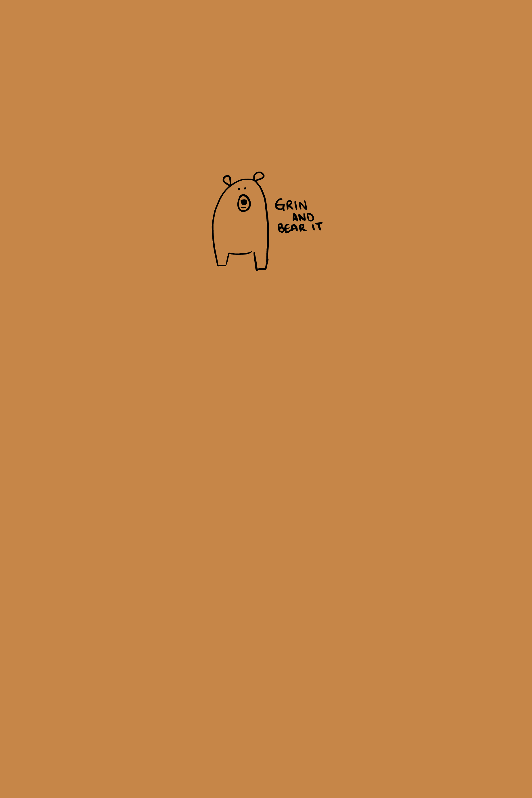 Sweet little bear with words 'grin and bear it' on a soft brown cover.