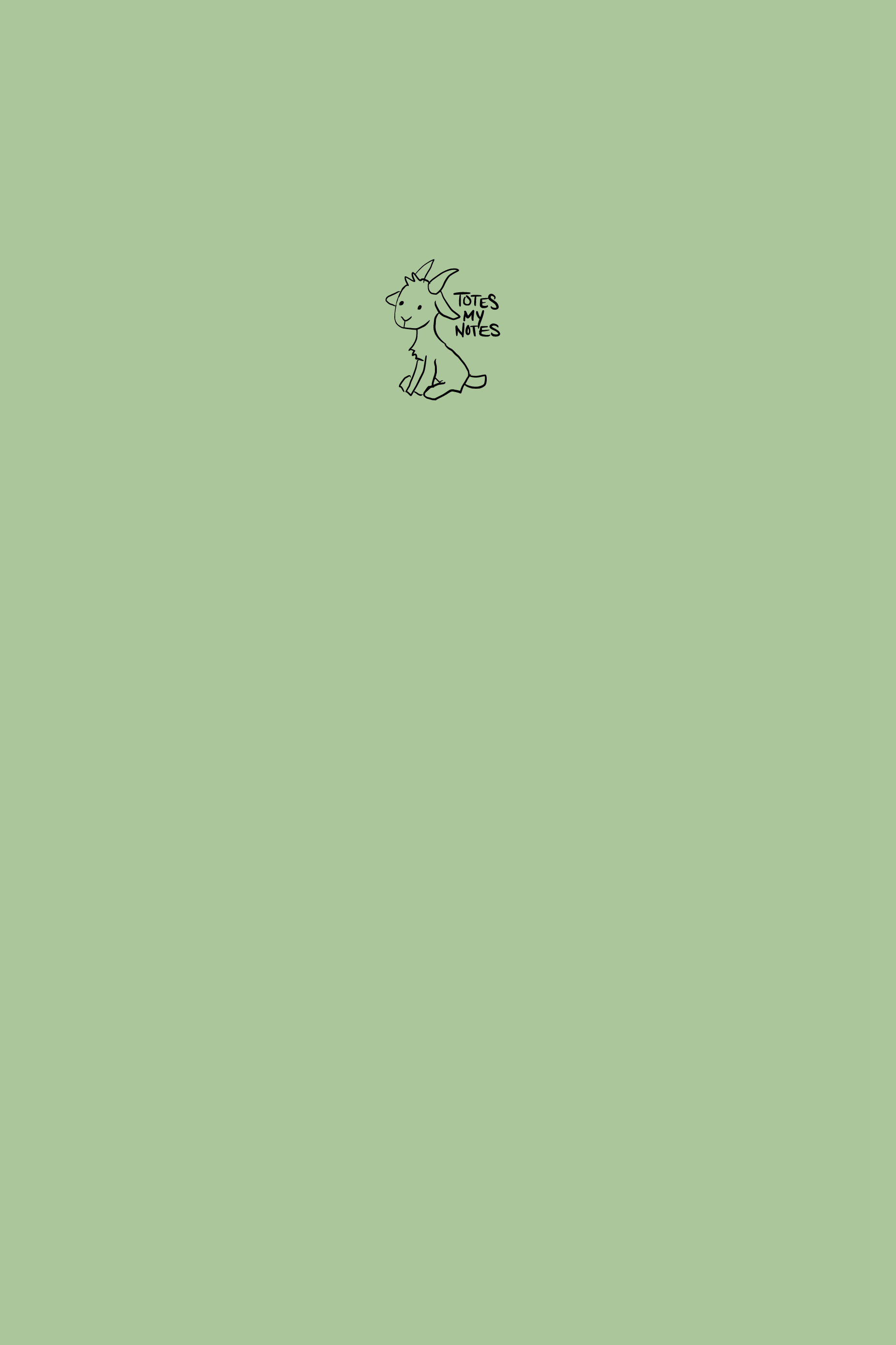 A soft green colour notebook cover with a sweet little goat with the words 'Totes my Notes'.