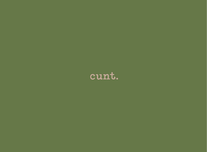 This image features a leaf green notebook with the word "cunt." subtly printed on the cover in a small, elegant font.