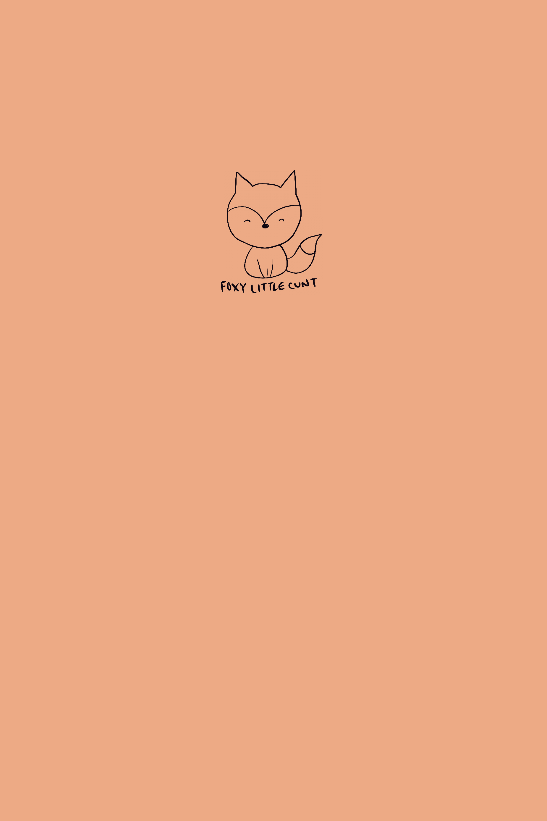 Adorable line drawing of a fox on a peach-colored background with text 'Foxy Little Cunt'. 
