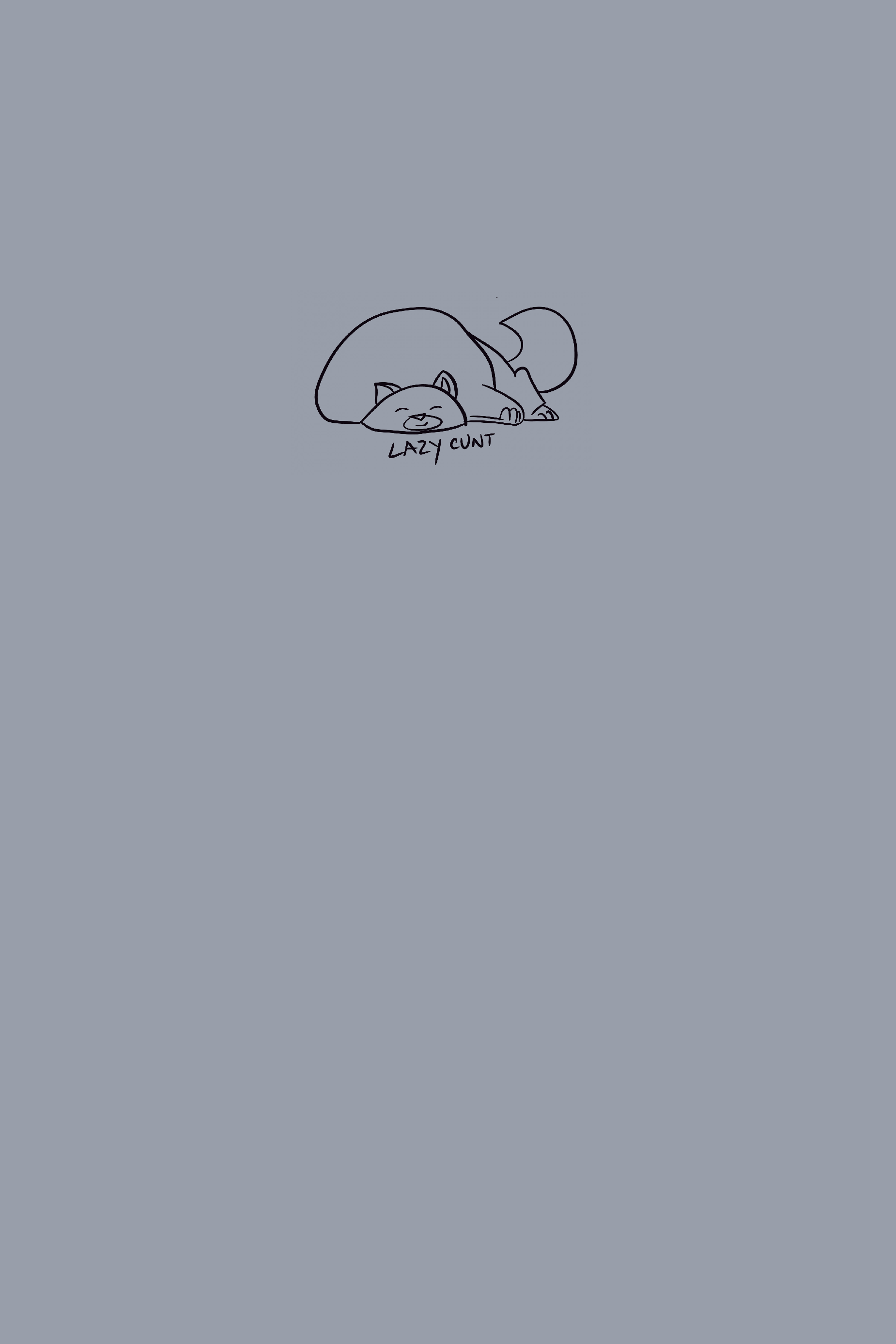 Cute drawing of a cat sleeping with the words 'lazy cunt' on a soft matte cover.